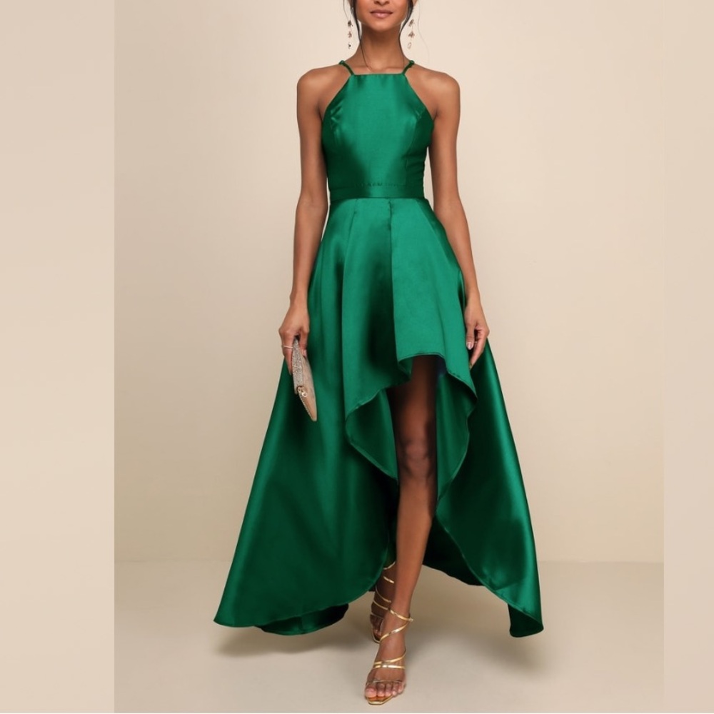 Lulus Broadway Show Emerald Green High-Low Gown